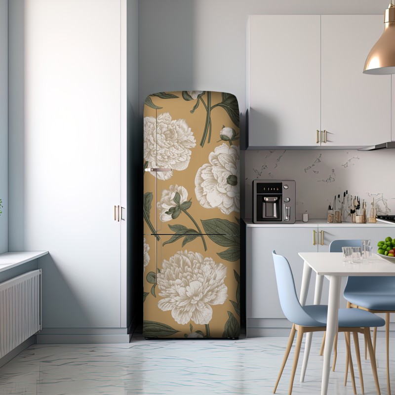 Naklejka na lodówkę vintage wzór botaniczny z piwoniami – Wallissimo® Naklejka na lodówkę vintage wzór botaniczny z piwoniami – Wallissimo®