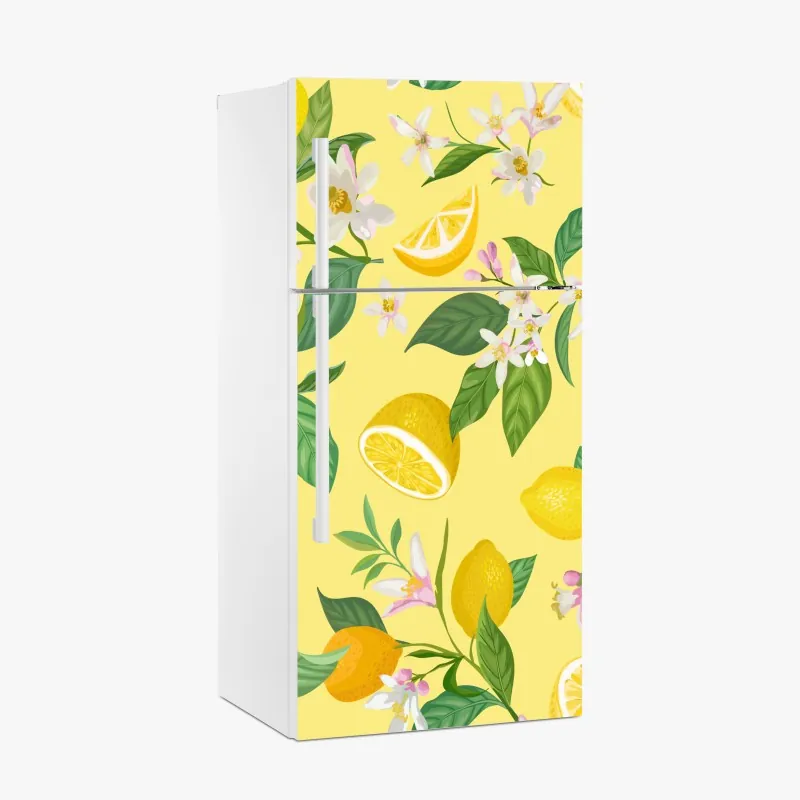 Naklejka na lodówkę odważna geometryczna elewacja w pomarańczy i turkusie – Wallissimo®