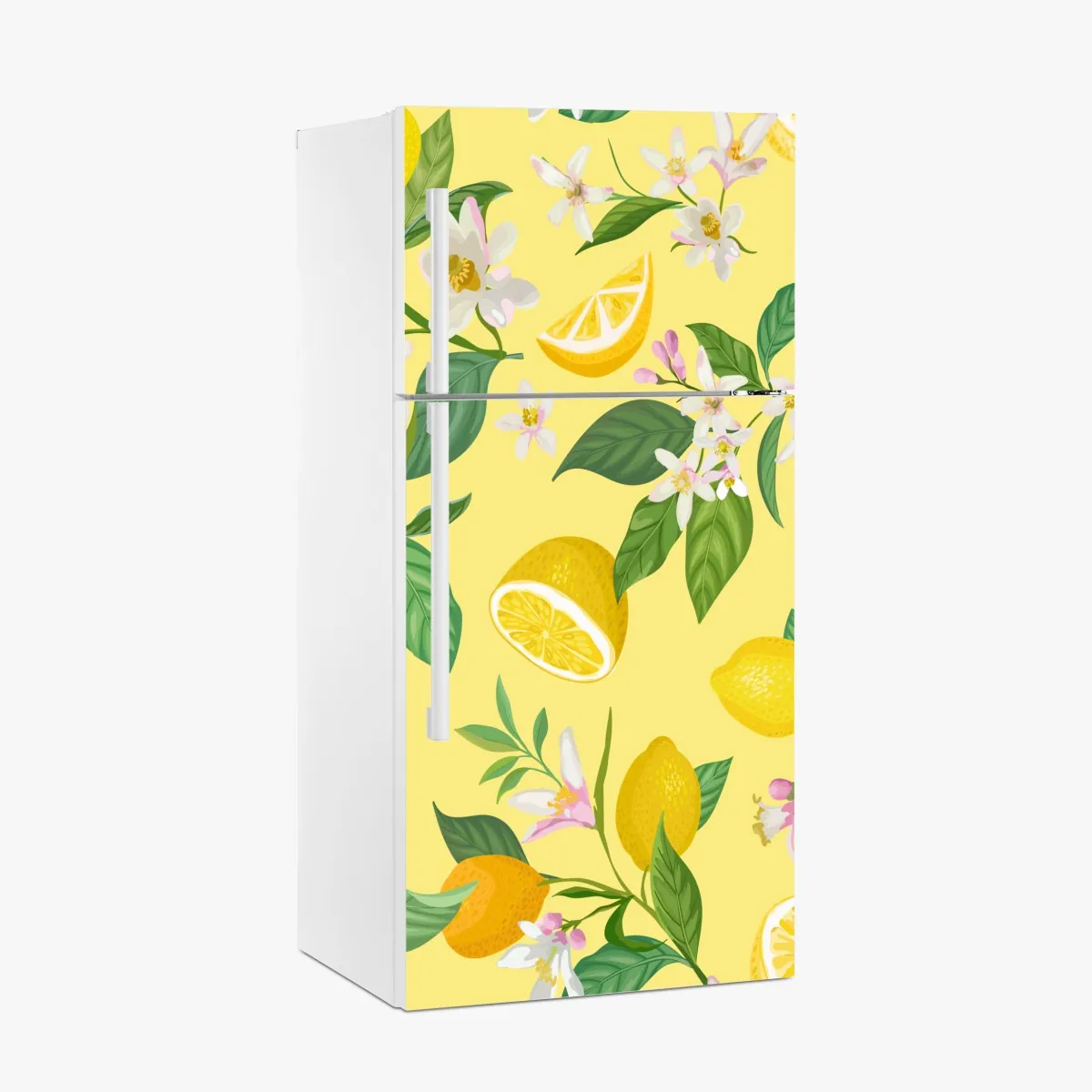 Naklejka na lodówkę wzór z kwiatami i cytrynami – Wallissimo® Naklejka na lodówkę wzór z kwiatami i cytrynami – Wallissimo®