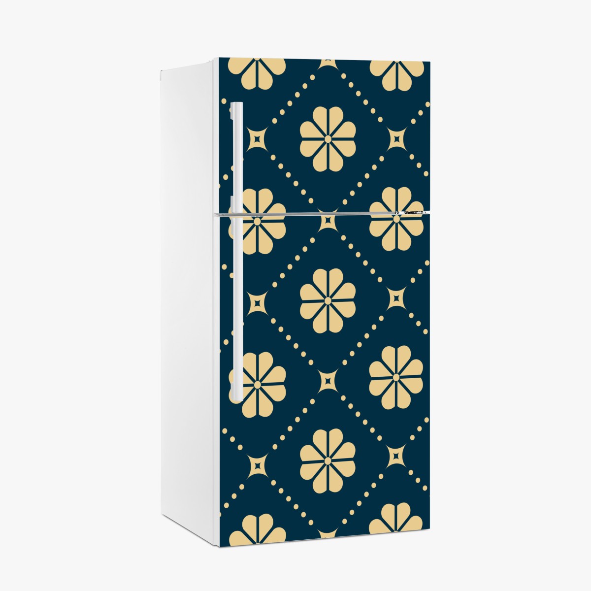 Fridge sticker teal and beige floral geometric pattern