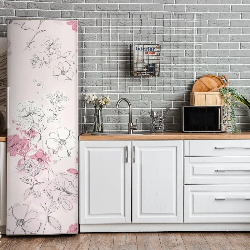 Naklejka na lodówkę delikatne złote róże — elegancki wzór kwiatowy – Wallissimo®