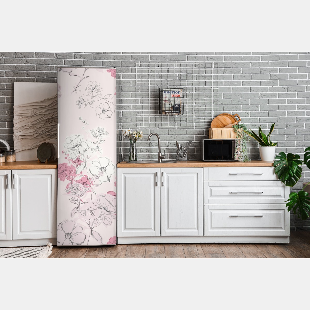 Naklejka na lodówkę delikatny różowy wzór kwiatowy – Wallissimo® Naklejka na lodówkę delikatny różowy wzór kwiatowy – Wallissimo®