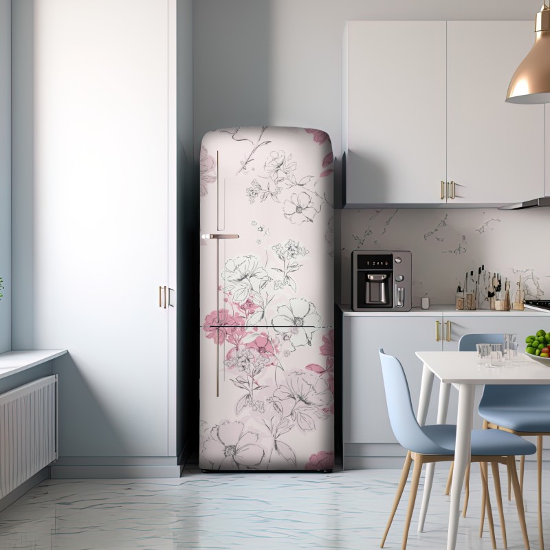 Naklejka na lodówkę delikatny różowy wzór kwiatowy – Wallissimo® Naklejka na lodówkę delikatny różowy wzór kwiatowy – Wallissimo®