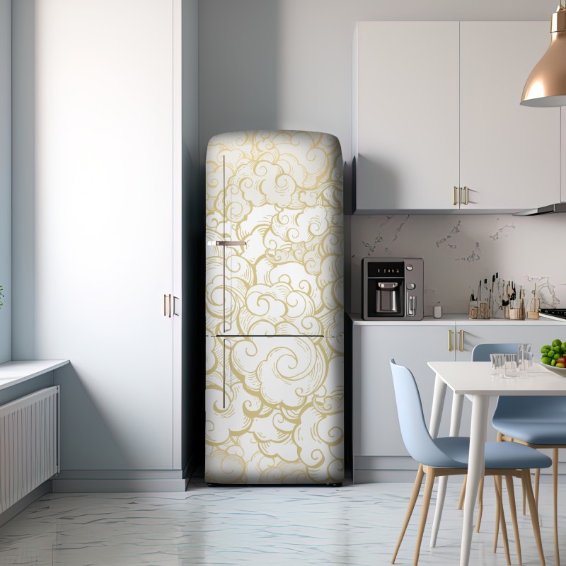 Naklejka na lodówkę ornamentalny złoty wzór chmur – Wallissimo® Naklejka na lodówkę ornamentalny złoty wzór chmur – Wallissimo®