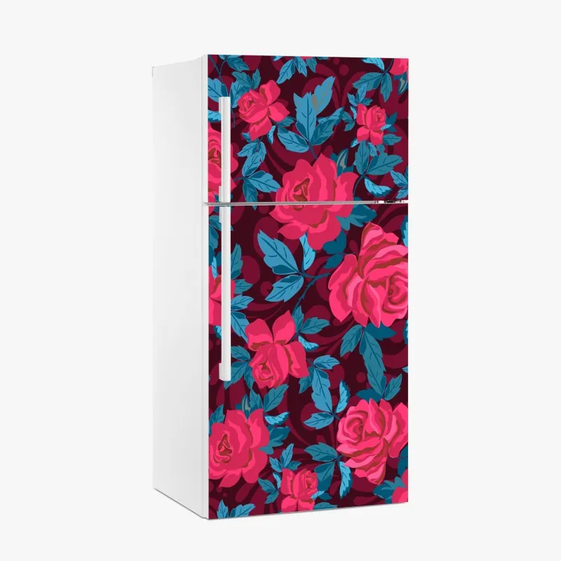 Naklejka na lodówkę vintage wzór różany w odcieniach różu