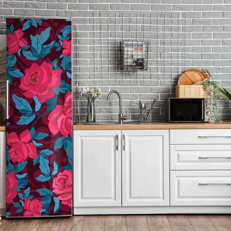 Naklejka na lodówkę vintage wzór różany w odcieniach różu – Wallissimo® Naklejka na lodówkę vintage wzór różany w odcieniach różu – Wallissimo®