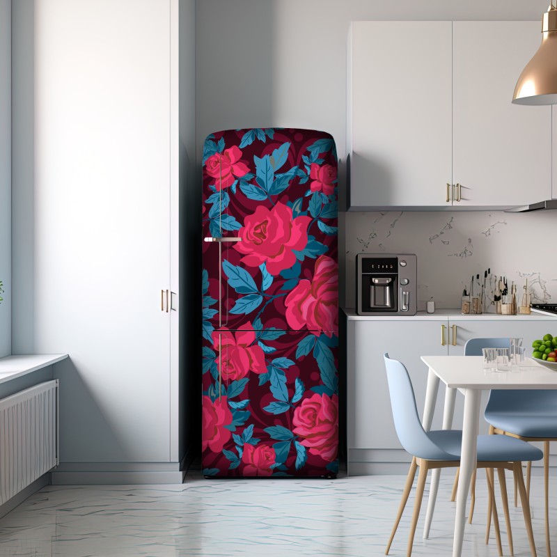 Naklejka na lodówkę vintage wzór różany w odcieniach różu – Wallissimo® Naklejka na lodówkę vintage wzór różany w odcieniach różu – Wallissimo®