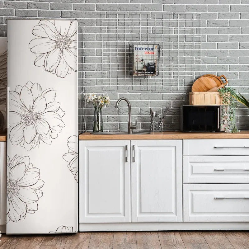 Naklejka na lodówkę jasny wzór z cytrynami i kwiatami – Wallissimo®