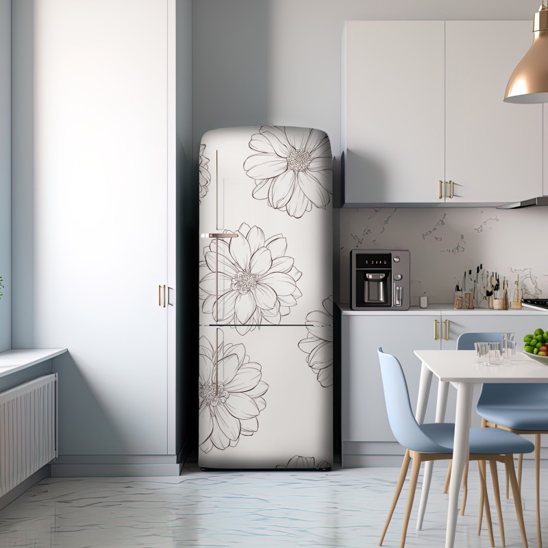 Naklejka na lodówkę delikatny wzór kwiatowy w odcieniach beżu – Wallissimo® Naklejka na lodówkę delikatny wzór kwiatowy w odcieniach beżu – Wallissimo®