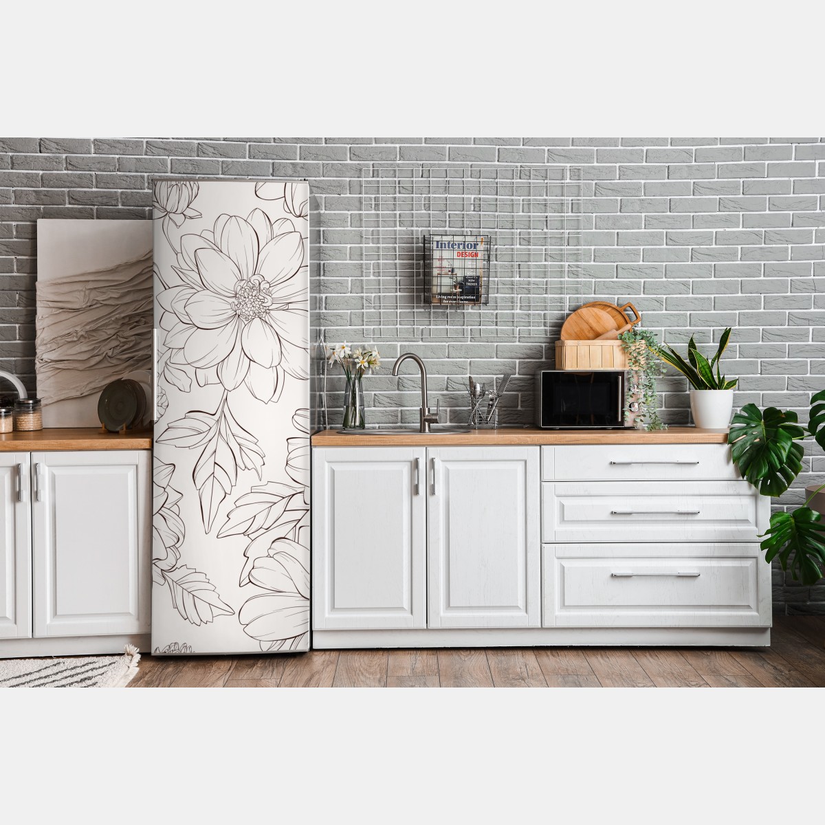 Naklejka na lodówkę delikatny botaniczny rysunek kwiatowy – Wallissimo® Naklejka na lodówkę delikatny botaniczny rysunek kwiatowy – Wallissimo®