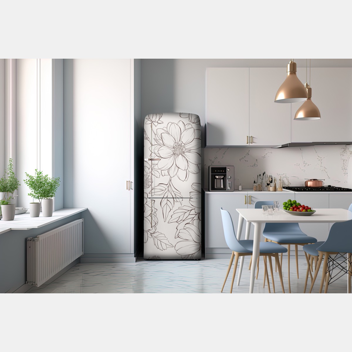 Naklejka na lodówkę delikatny botaniczny rysunek kwiatowy – Wallissimo® Naklejka na lodówkę delikatny botaniczny rysunek kwiatowy – Wallissimo®