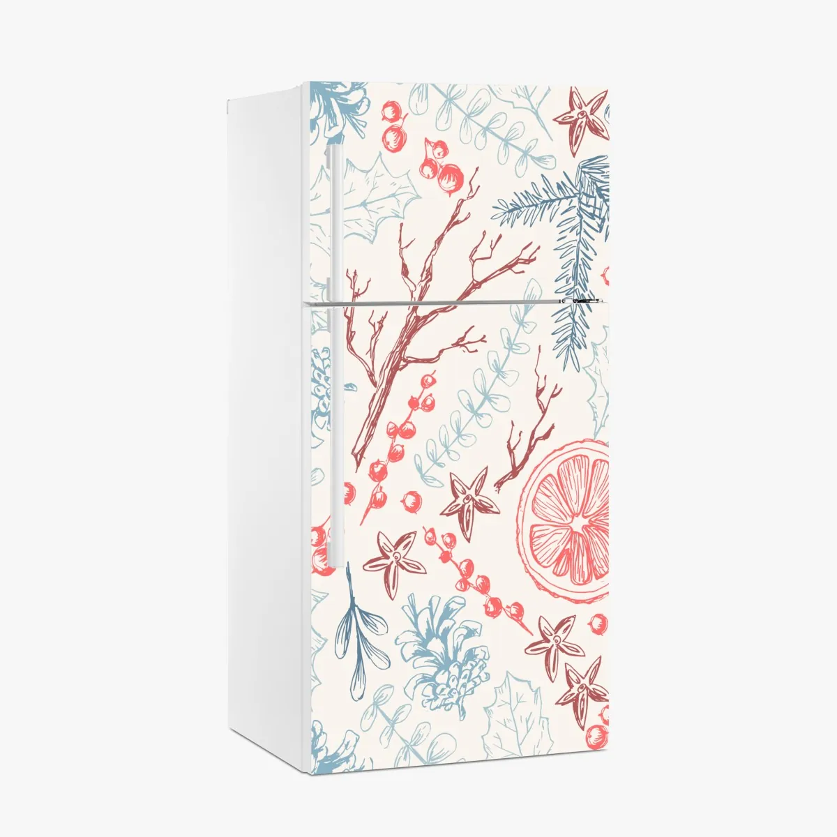 Naklejka na lodówkę ręcznie rysowany zimowy wzór botaniczny – Wallissimo® Naklejka na lodówkę ręcznie rysowany zimowy wzór botaniczny – Wallissimo®