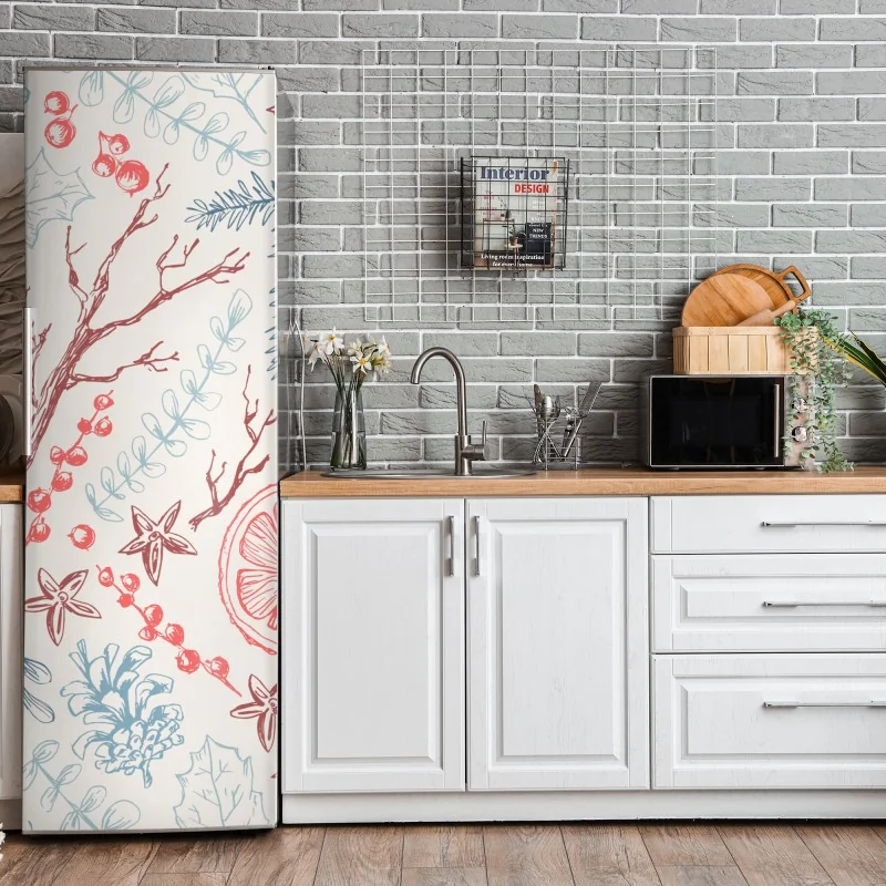 Naklejka na lodówkę ręcznie rysowany zimowy wzór botaniczny – Wallissimo® Naklejka na lodówkę ręcznie rysowany zimowy wzór botaniczny – Wallissimo®