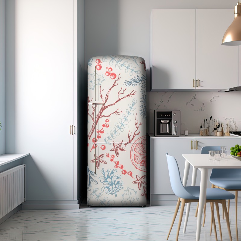 Naklejka na lodówkę ręcznie rysowany zimowy wzór botaniczny – Wallissimo® Naklejka na lodówkę ręcznie rysowany zimowy wzór botaniczny – Wallissimo®