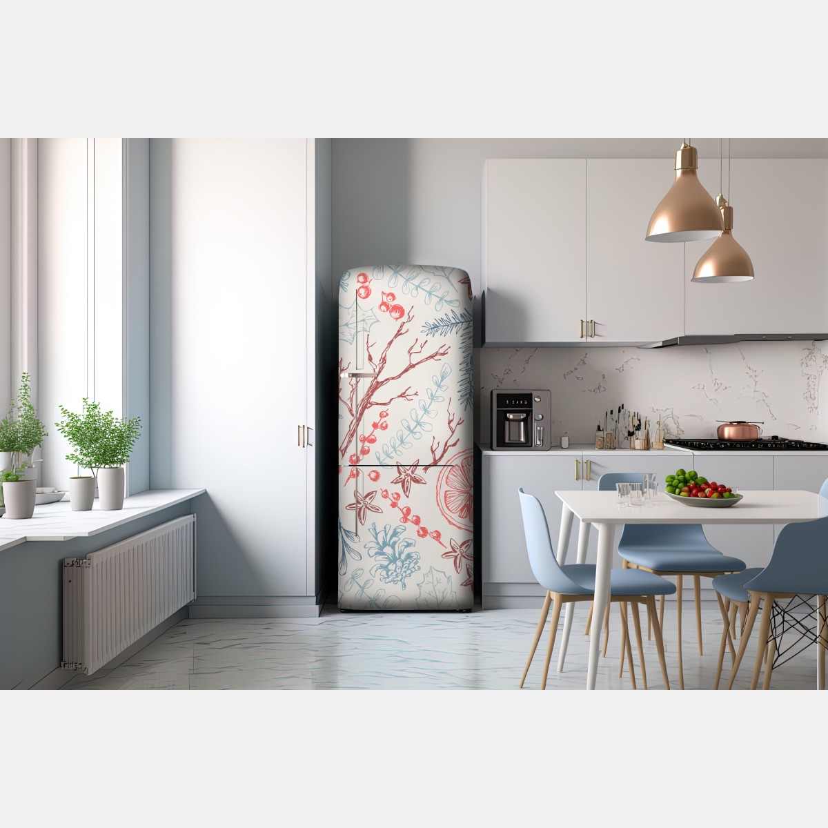 Naklejka na lodówkę ręcznie rysowany zimowy wzór botaniczny – Wallissimo® Naklejka na lodówkę ręcznie rysowany zimowy wzór botaniczny – Wallissimo®