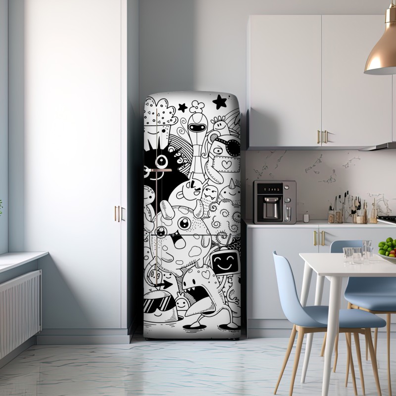 Naklejka na lodówkę zabawny rysunek z potworami – Wallissimo® Naklejka na lodówkę zabawny rysunek z potworami – Wallissimo®
