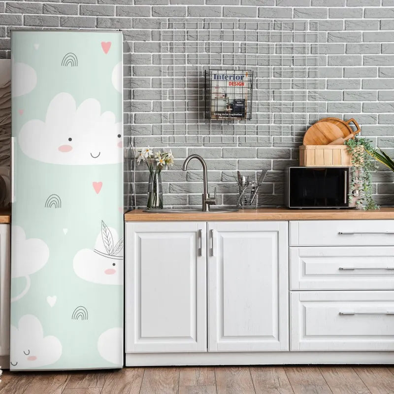 Naklejka na lodówkę delikatny turkusowy wzór liści – Wallissimo®