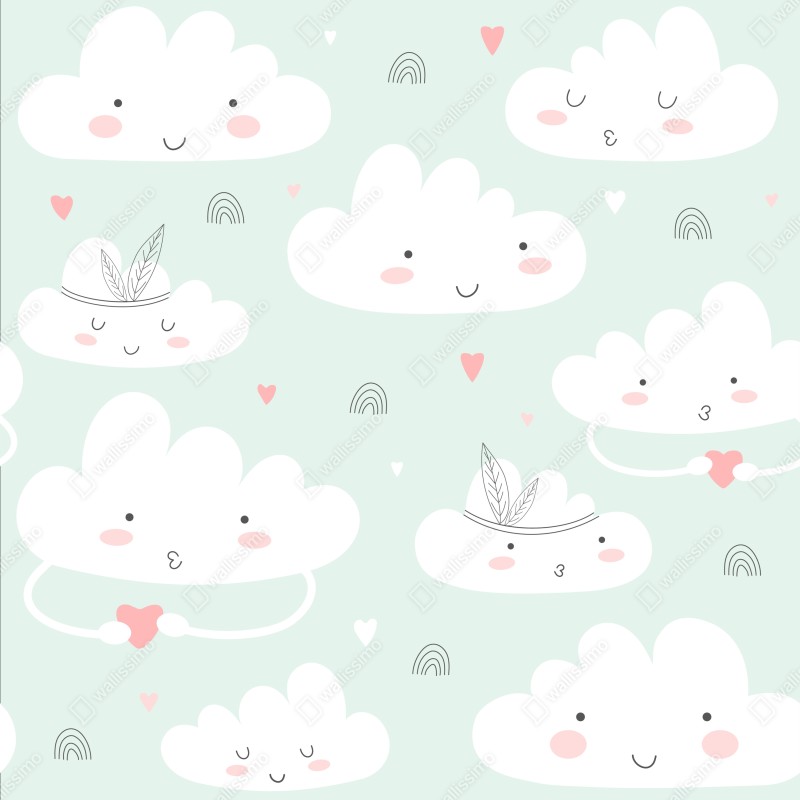 Naklejka na lodówkę uśmiechnięte chmurki pastelowy wzór – Wallissimo® Naklejka na lodówkę uśmiechnięte chmurki pastelowy wzór – Wallissimo®