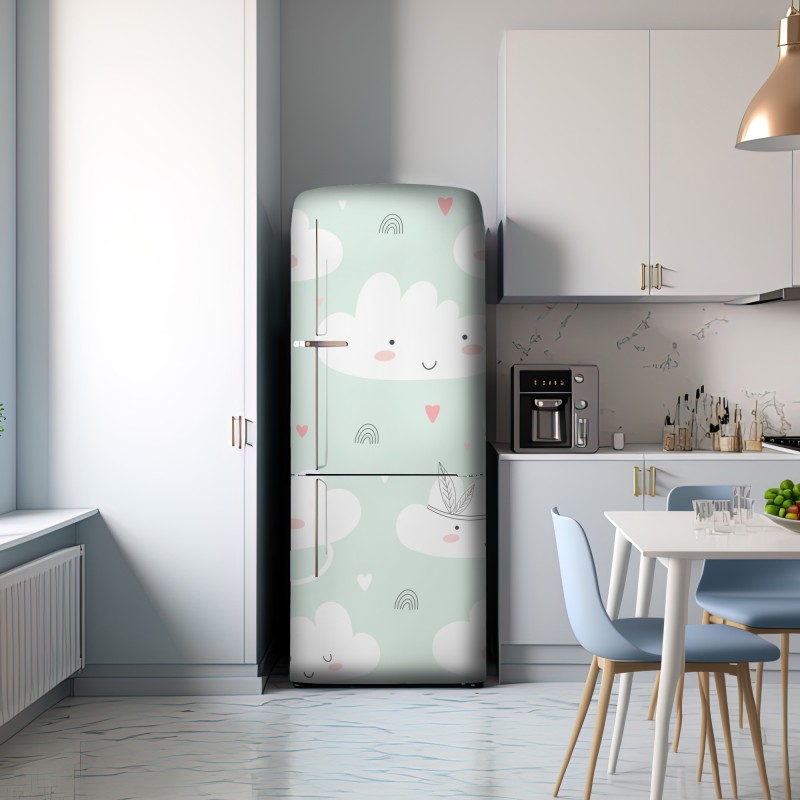 Naklejka na lodówkę uśmiechnięte chmurki pastelowy wzór – Wallissimo® Naklejka na lodówkę uśmiechnięte chmurki pastelowy wzór – Wallissimo®