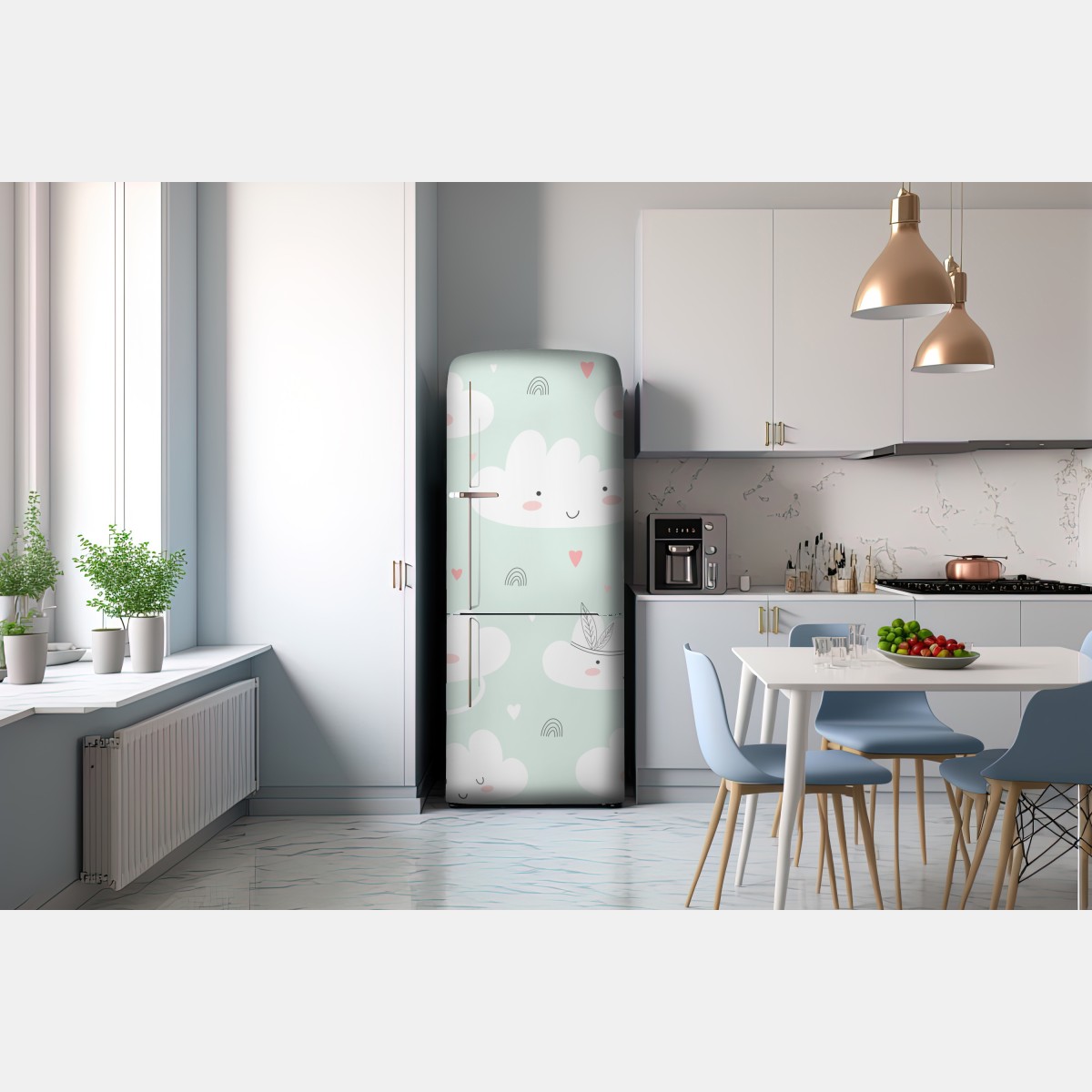 Naklejka na lodówkę uśmiechnięte chmurki pastelowy wzór – Wallissimo® Naklejka na lodówkę uśmiechnięte chmurki pastelowy wzór – Wallissimo®