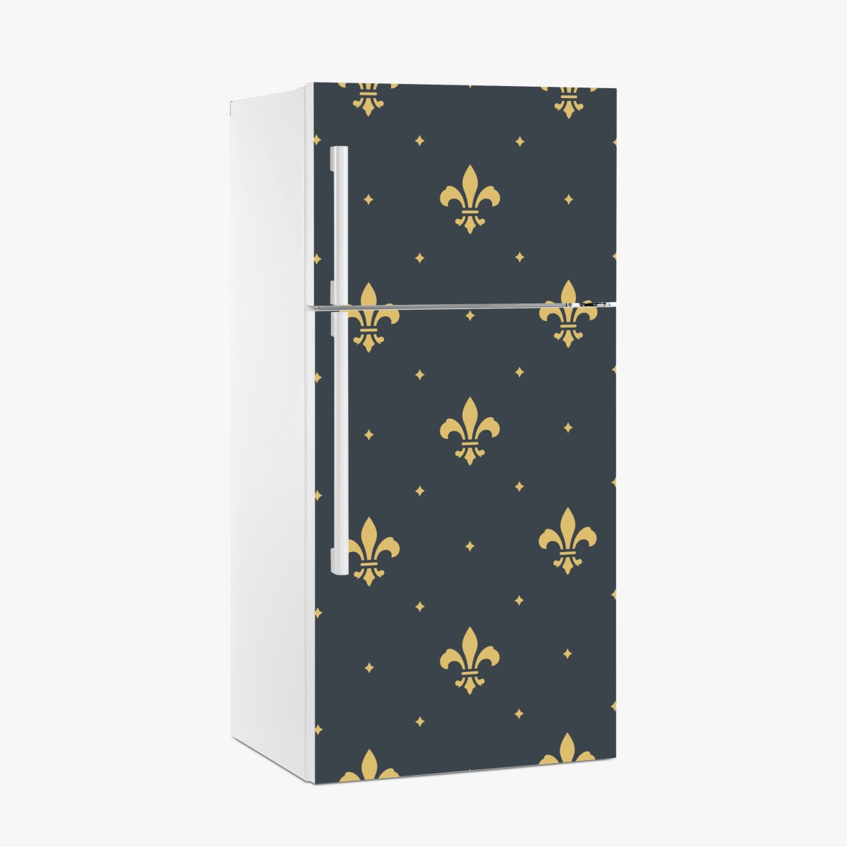 Fridge sticker gold fleur-de-lis seamless pattern on dark background