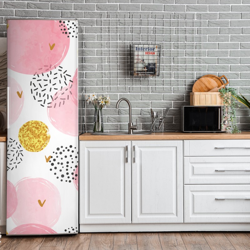 Naklejka na lodówkę różowe akwarelowe kwiaty na czarnym tle – Wallissimo®