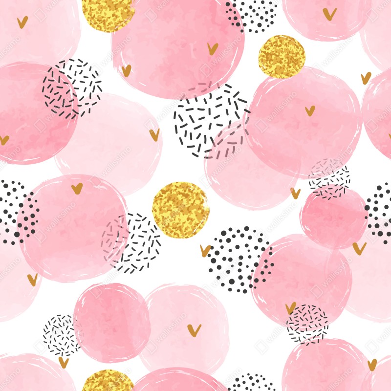 Naklejka na lodówkę różowy akwarelowy wzór z okręgami i złotymi akcentami – Wallissimo® Naklejka na lodówkę różowy akwarelowy wzór z okręgami i złotymi akcentami – Wallissimo®