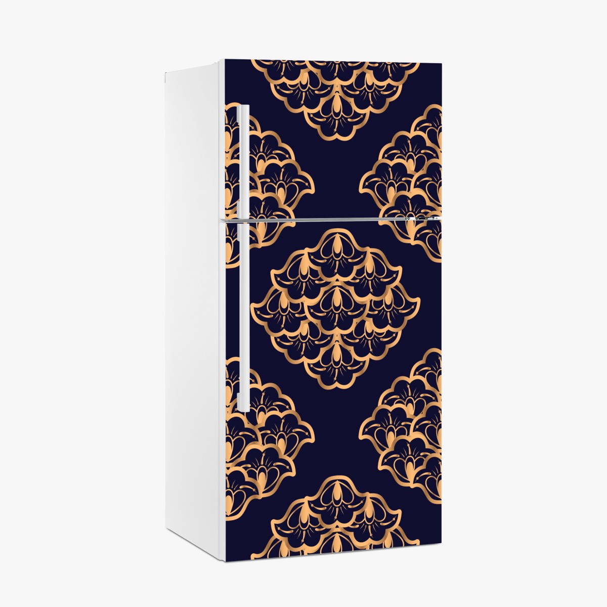 Fridge sticker luxurious gold damask pattern on deep navy