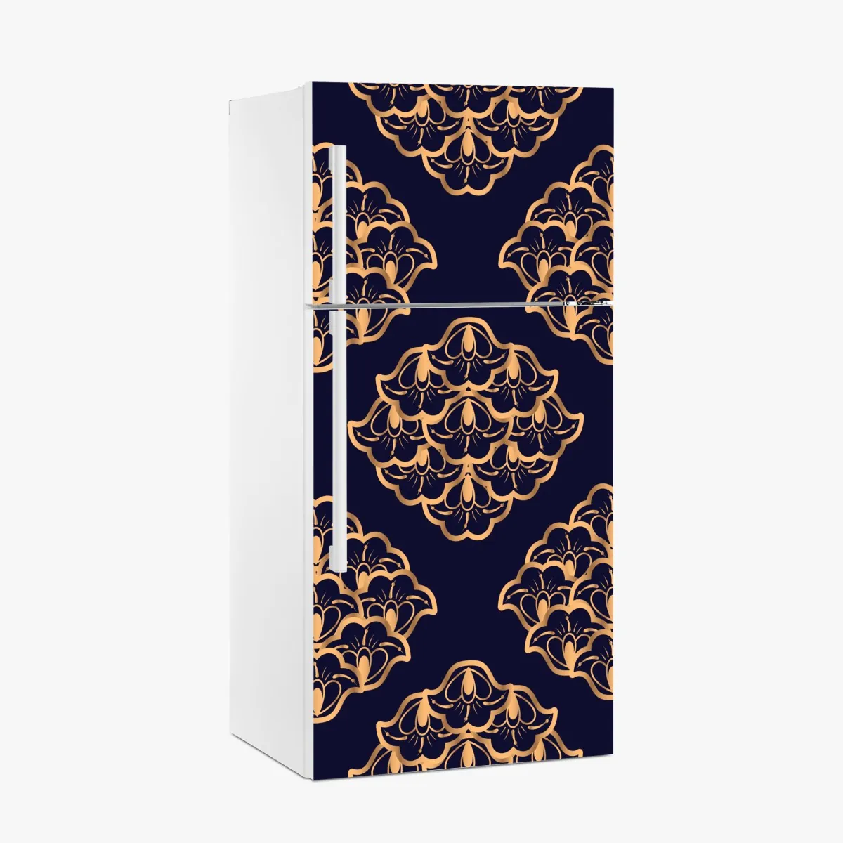 Naklejka na lodówkę złoty wzór damaskowy na granatowym tle – Wallissimo® Naklejka na lodówkę złoty wzór damaskowy na granatowym tle – Wallissimo®