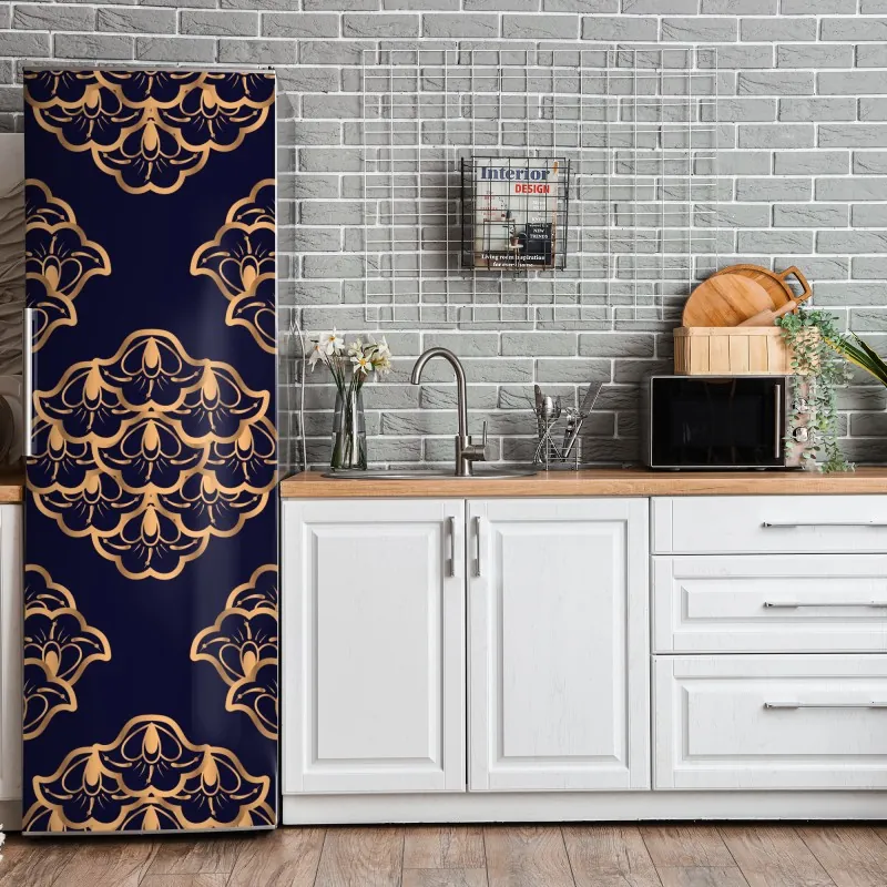 Naklejka na lodówkę złote liście w stylu line art – Wallissimo®