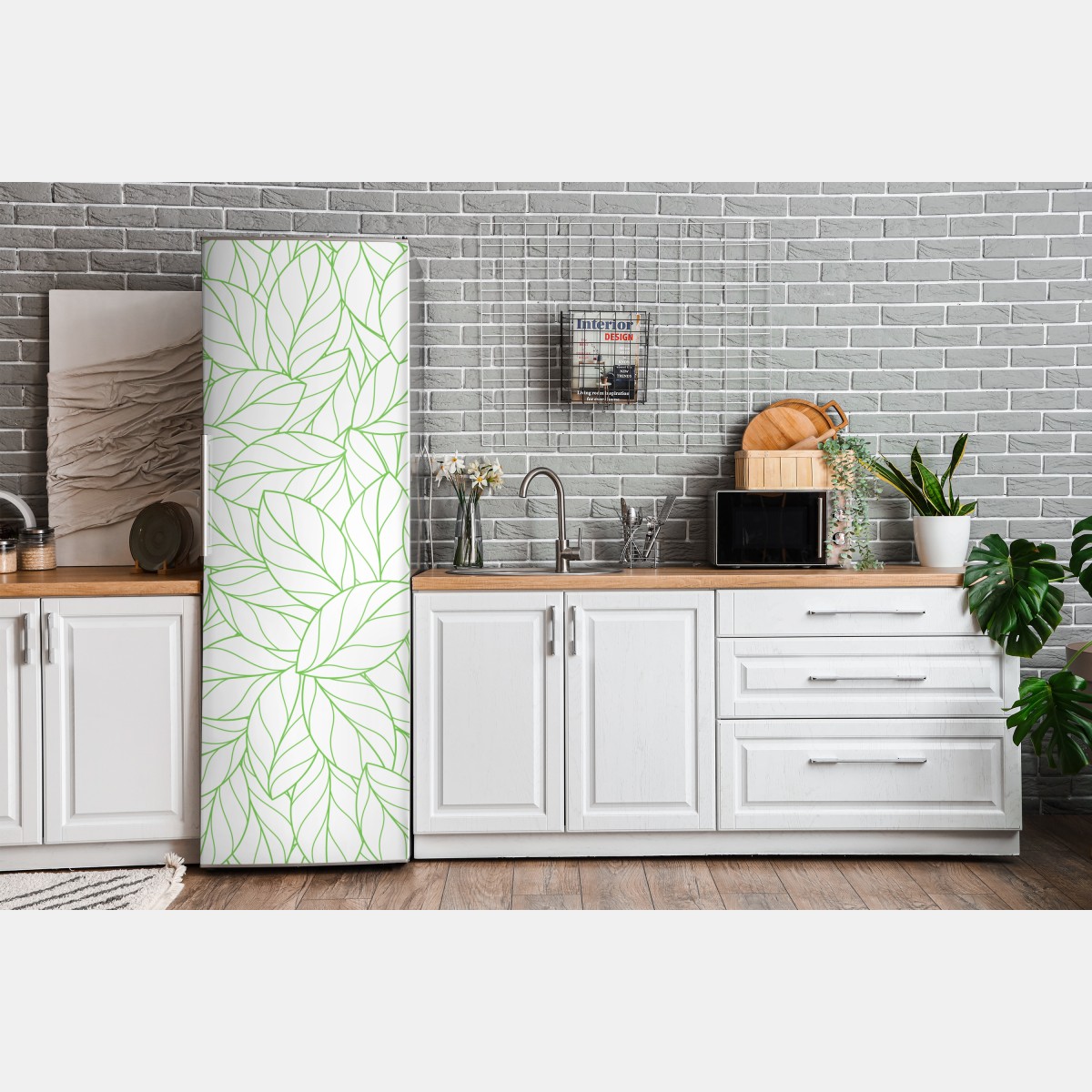Naklejka na lodówkę zielony wzór liści – Wallissimo® Naklejka na lodówkę zielony wzór liści – Wallissimo®