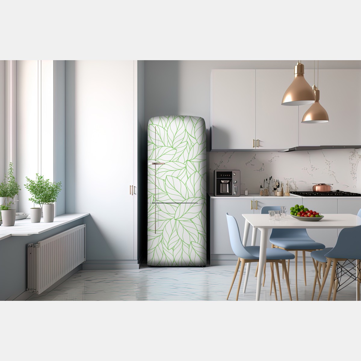 Naklejka na lodówkę zielony wzór liści – Wallissimo® Naklejka na lodówkę zielony wzór liści – Wallissimo®