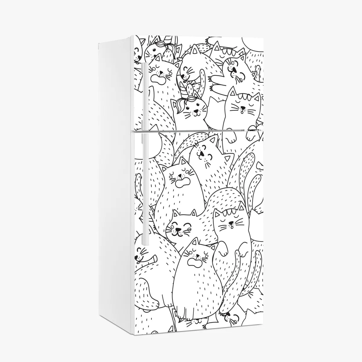 Naklejka na lodówkę wzór z kotami w stylu doodle – Wallissimo® Naklejka na lodówkę wzór z kotami w stylu doodle – Wallissimo®