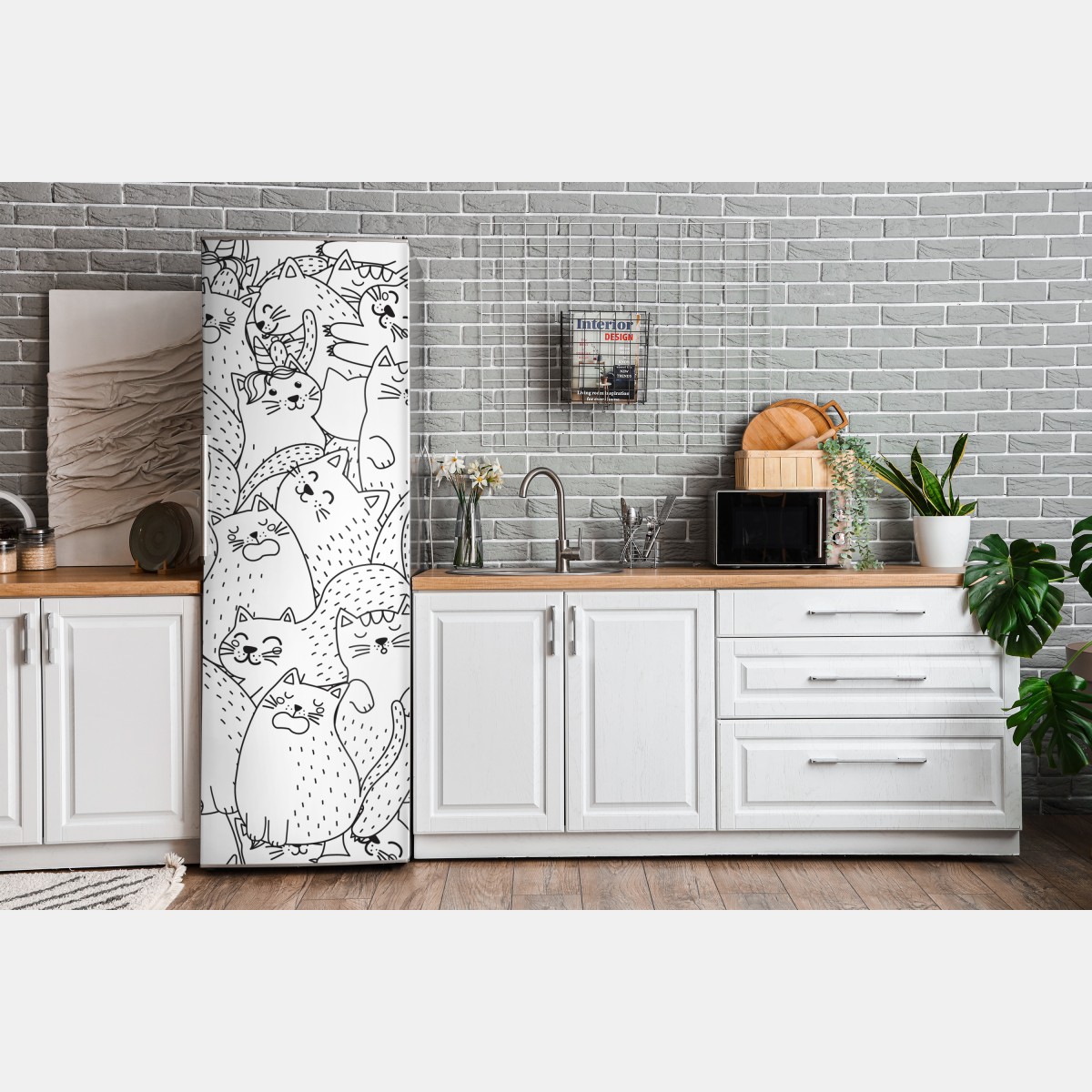 Naklejka na lodówkę wzór z kotami w stylu doodle – Wallissimo® Naklejka na lodówkę wzór z kotami w stylu doodle – Wallissimo®
