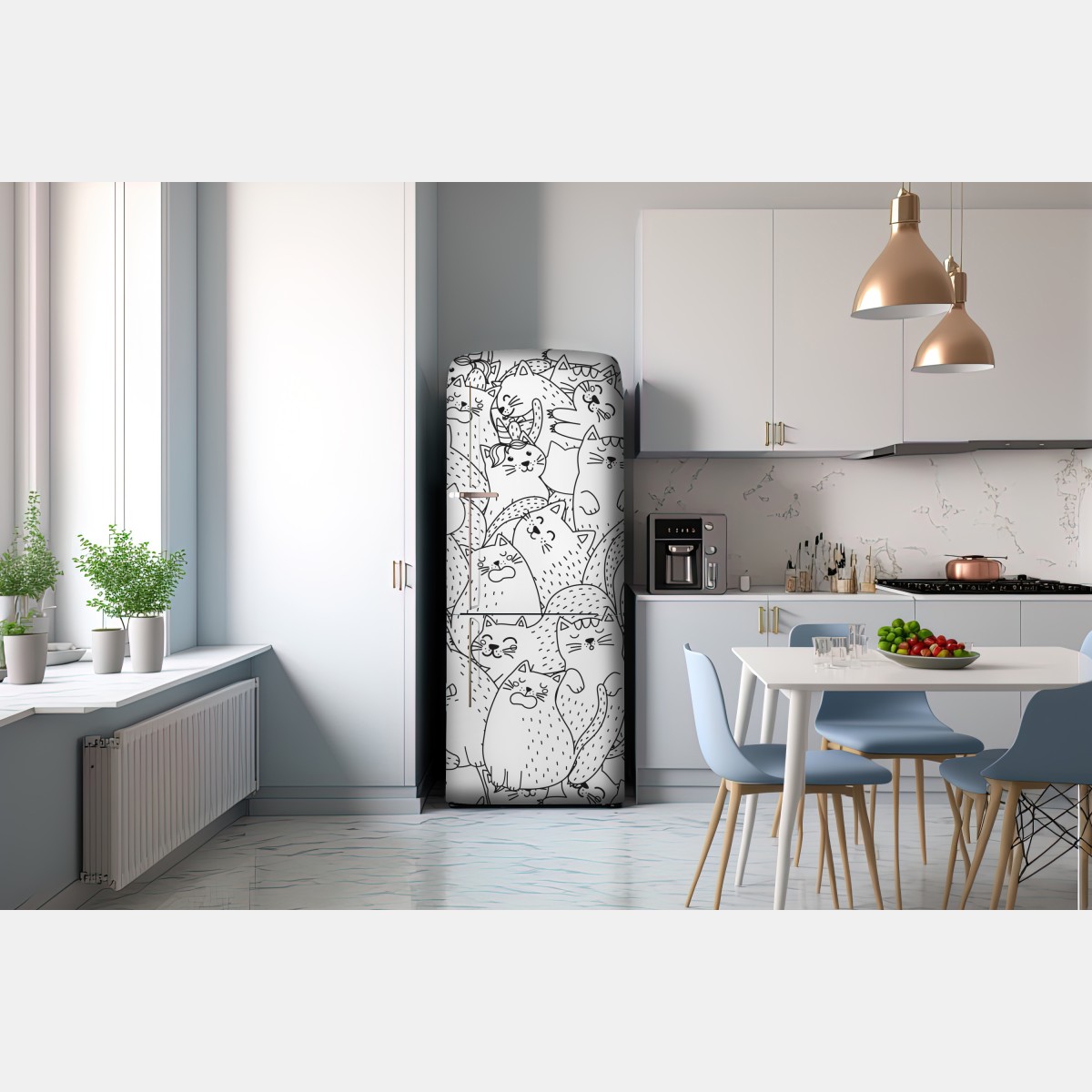 Naklejka na lodówkę wzór z kotami w stylu doodle – Wallissimo® Naklejka na lodówkę wzór z kotami w stylu doodle – Wallissimo®