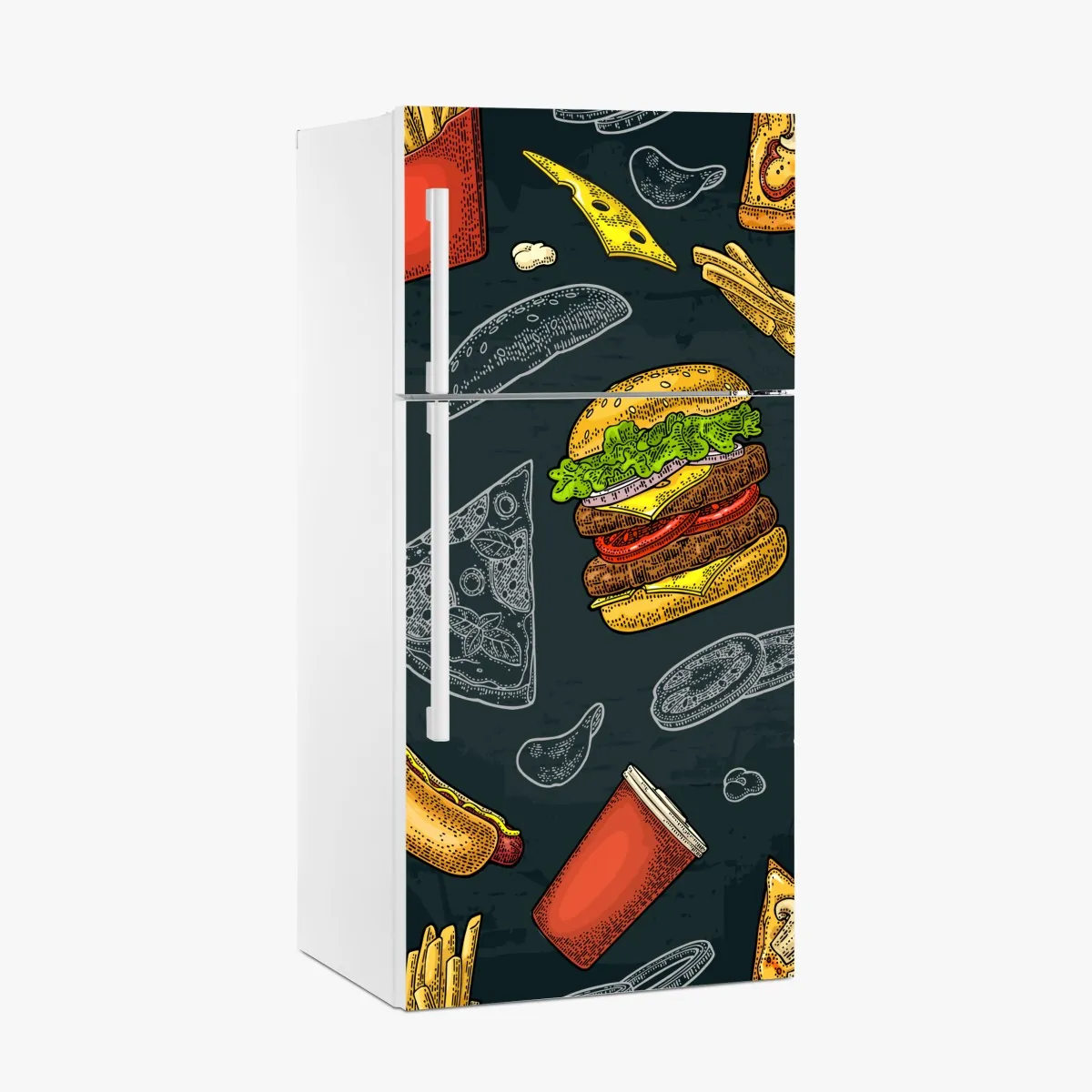 Naklejka na lodówkę retro wzór fast food – Wallissimo® Naklejka na lodówkę retro wzór fast food – Wallissimo®