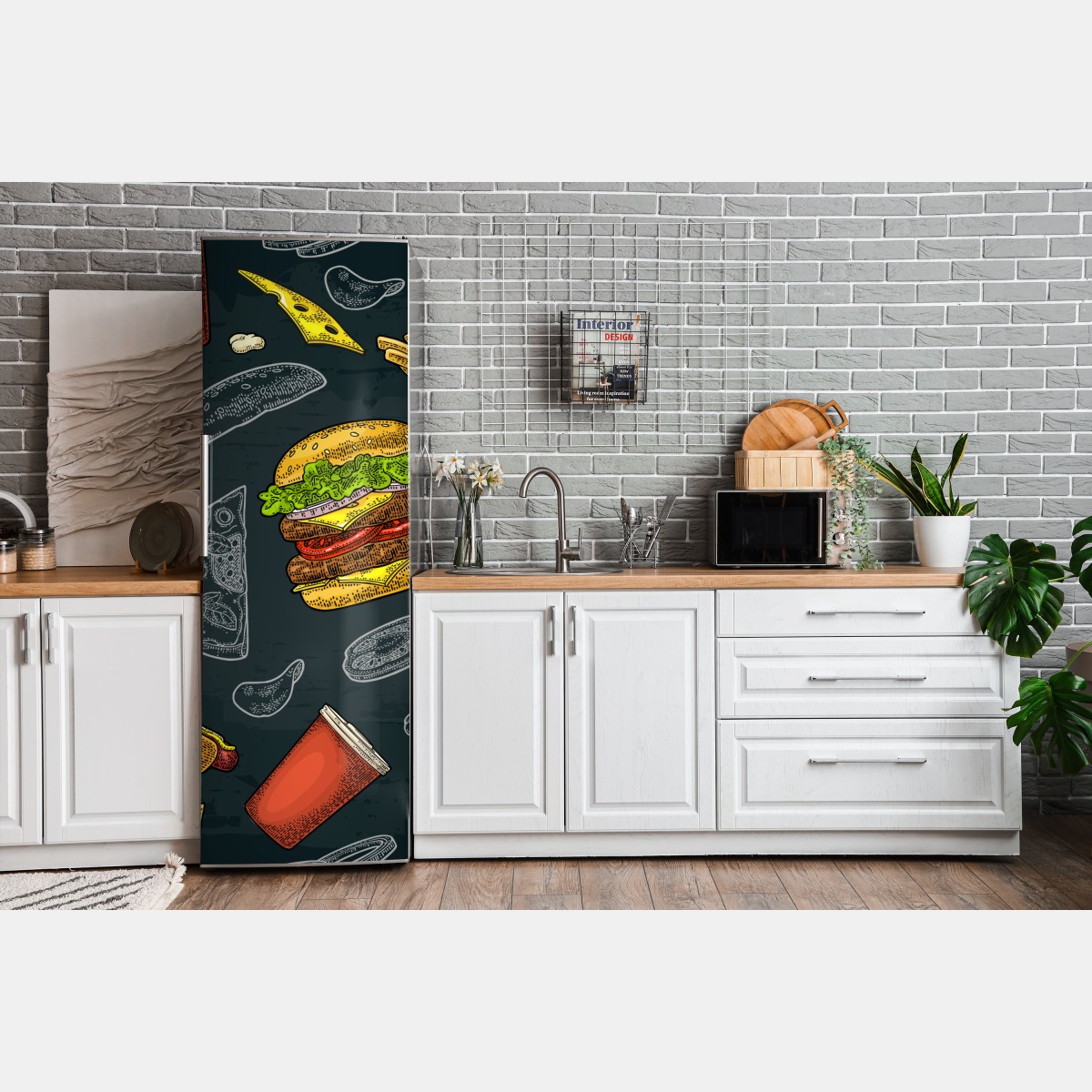 Naklejka na lodówkę retro wzór fast food – Wallissimo® Naklejka na lodówkę retro wzór fast food – Wallissimo®