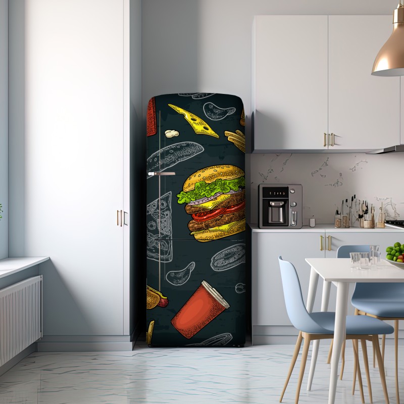 Naklejka na lodówkę retro wzór fast food – Wallissimo® Naklejka na lodówkę retro wzór fast food – Wallissimo®