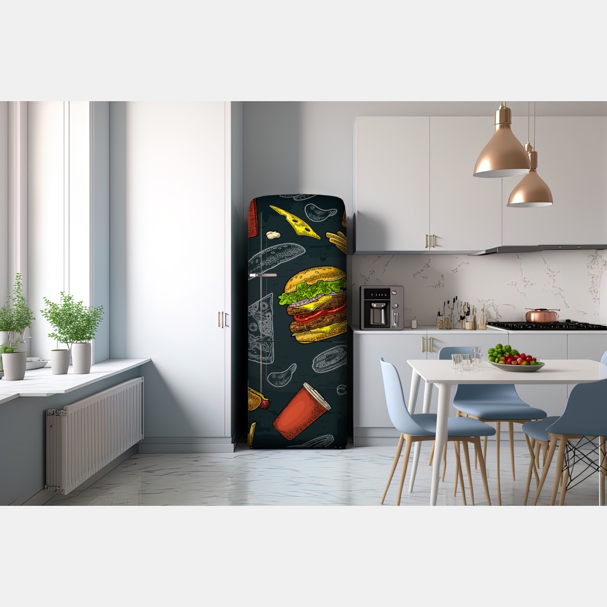 Naklejka na lodówkę retro wzór fast food – Wallissimo® Naklejka na lodówkę retro wzór fast food – Wallissimo®