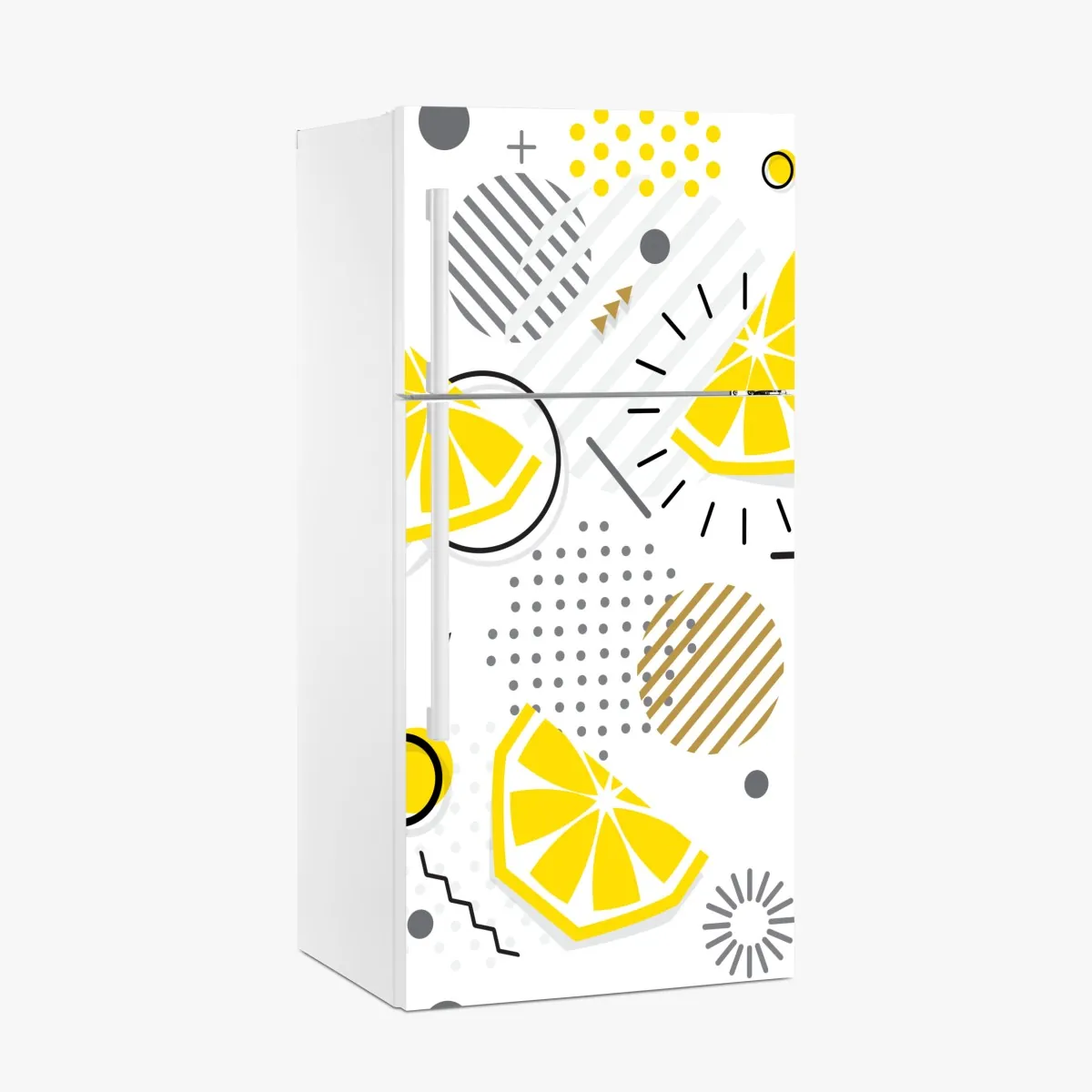 Naklejka na lodówkę żywy cytrusowy wzór geometryczny – Wallissimo® Naklejka na lodówkę żywy cytrusowy wzór geometryczny – Wallissimo®