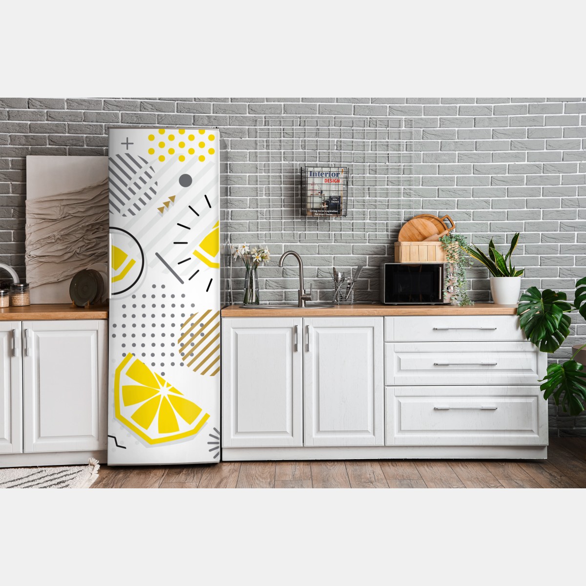 Naklejka na lodówkę żywy cytrusowy wzór geometryczny – Wallissimo® Naklejka na lodówkę żywy cytrusowy wzór geometryczny – Wallissimo®