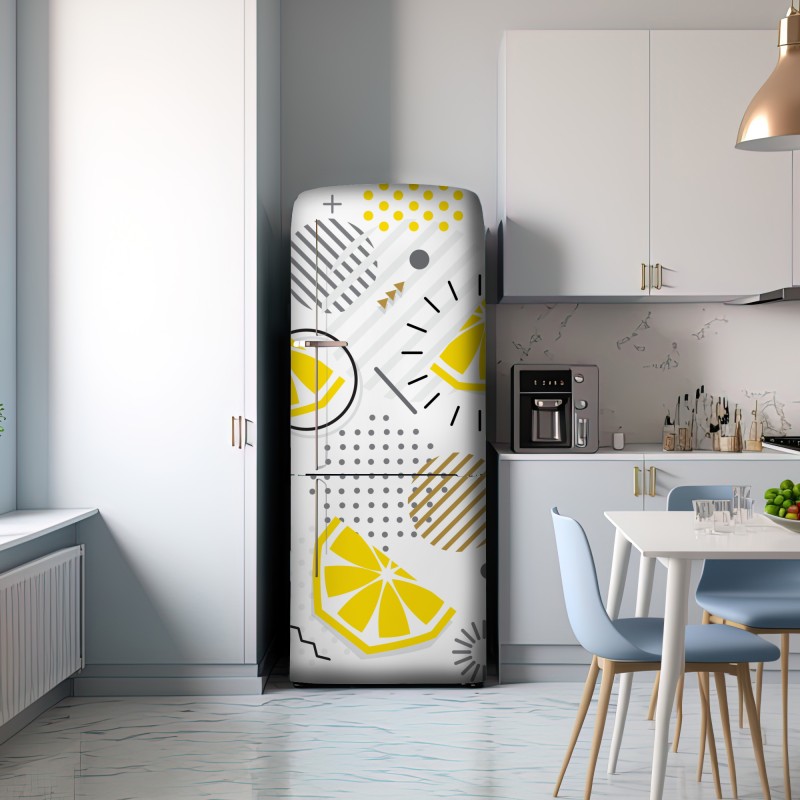 Naklejka na lodówkę żywy cytrusowy wzór geometryczny – Wallissimo® Naklejka na lodówkę żywy cytrusowy wzór geometryczny – Wallissimo®