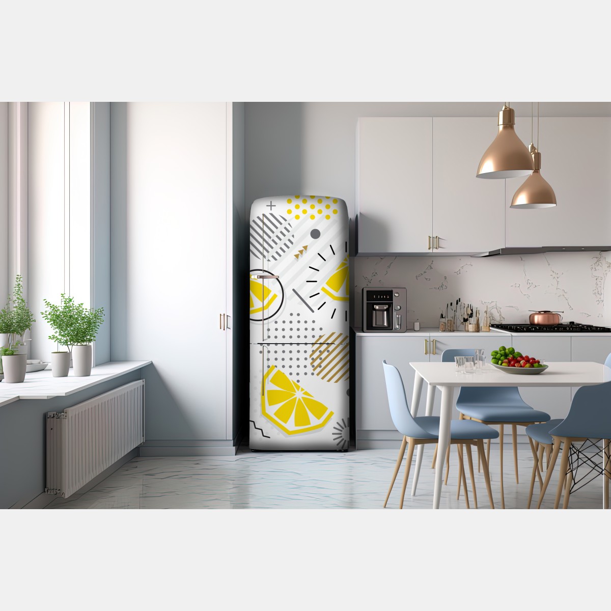 Naklejka na lodówkę żywy cytrusowy wzór geometryczny – Wallissimo® Naklejka na lodówkę żywy cytrusowy wzór geometryczny – Wallissimo®