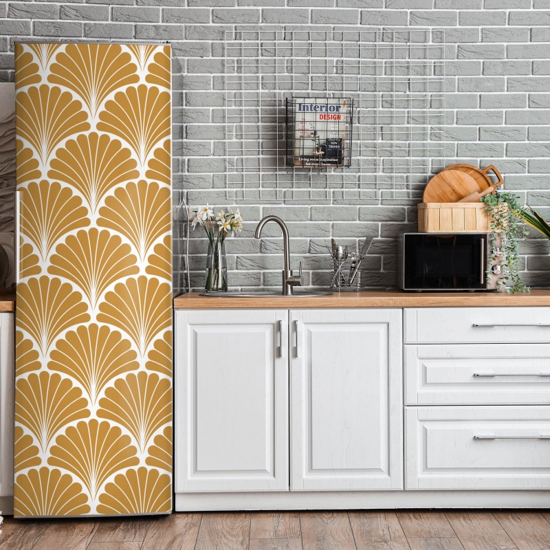 Naklejka na lodówkę turkusowo-złota abstrakcja płynna – Wallissimo®