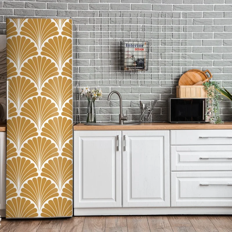 Naklejka na lodówkę złoty wzór wachlarza w stylu art deco – Wallissimo® Naklejka na lodówkę złoty wzór wachlarza w stylu art deco – Wallissimo®