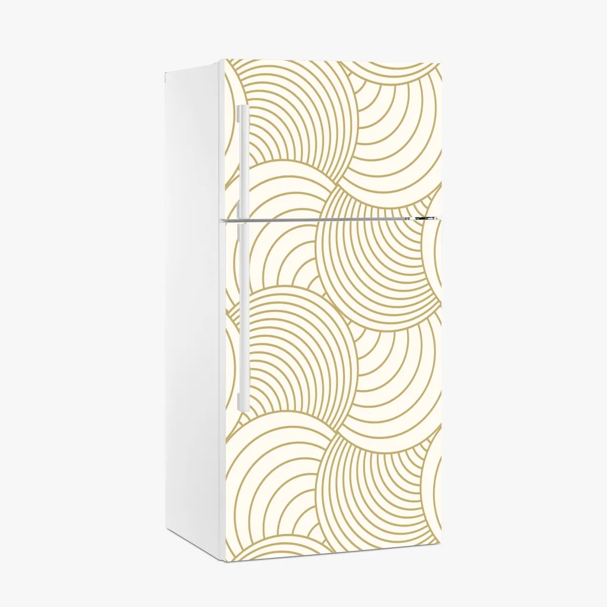 Naklejka na lodówkę złoty art deco wzór okręgów – Wallissimo® Naklejka na lodówkę złoty art deco wzór okręgów – Wallissimo®
