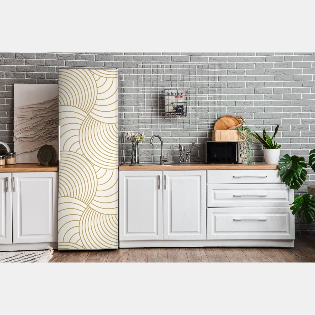 Naklejka na lodówkę złoty art deco wzór okręgów – Wallissimo® Naklejka na lodówkę złoty art deco wzór okręgów – Wallissimo®