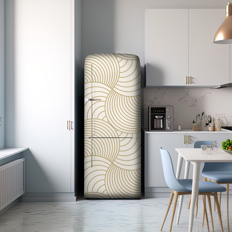 Naklejka na lodówkę złoty art deco wzór okręgów – Wallissimo® Naklejka na lodówkę złoty art deco wzór okręgów – Wallissimo®