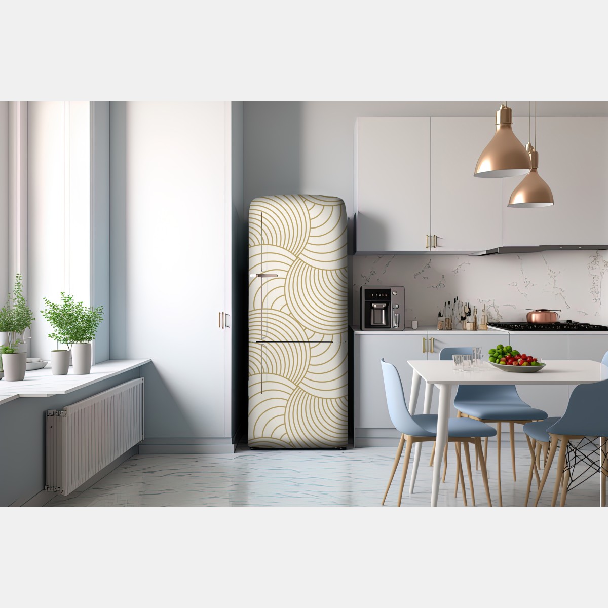 Naklejka na lodówkę złoty art deco wzór okręgów – Wallissimo® Naklejka na lodówkę złoty art deco wzór okręgów – Wallissimo®