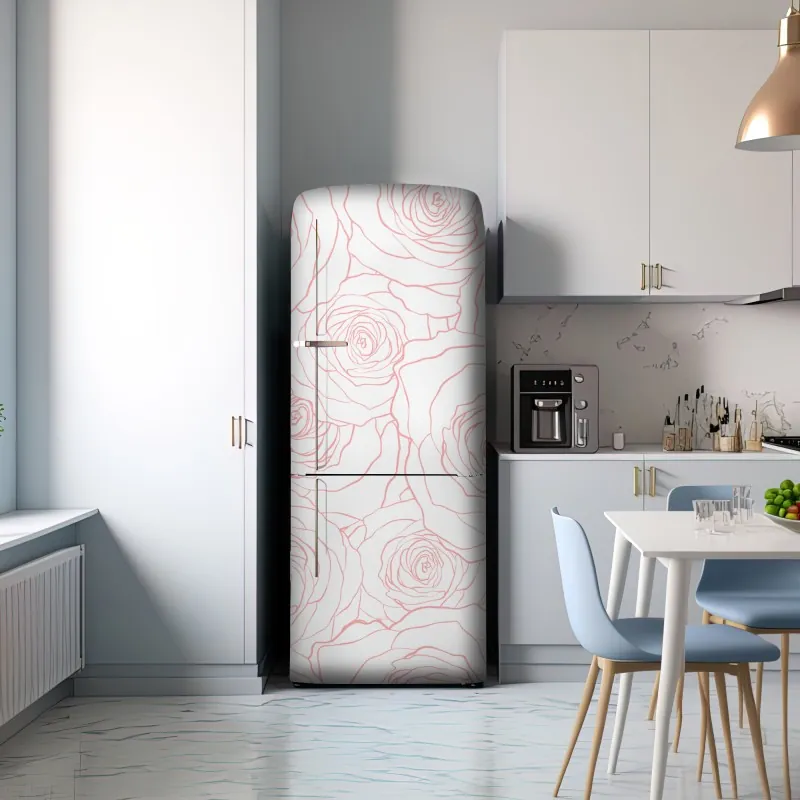 Naklejka na lodówkę delikatny wzór różowych róż – Wallissimo® Naklejka na lodówkę delikatny wzór różowych róż – Wallissimo®